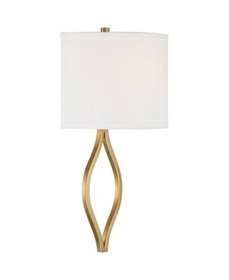 Modern Wall Light Sconce Warm Brass Hardwired 19 1/2" High Fixture Half Moon Linen Shade for Bedroom Living Room