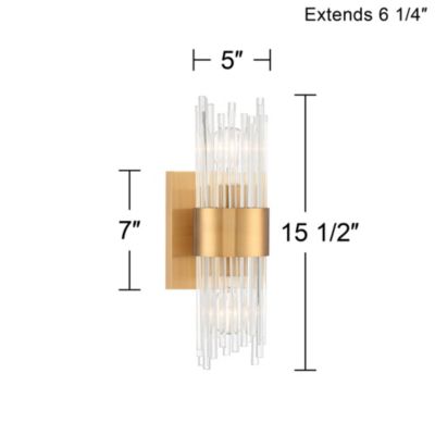 Gillery Modern Wall Light Sconce Warm Brass Hardwire 5" 2-Light Fixture Clear Glass Rods for Bedroom Bathroom Vanity Reading Living Room Home