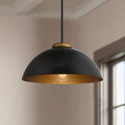 Janie Black Gold Pendant Light 15.50" Wide Modern Industrial Dome Metal Shade Fixture for Dining Room House Foyer Kitchen Entryway Bedroom Living High Ceilings - Possini Euro Design