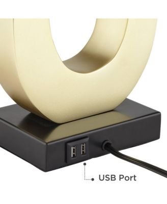 Simone Modern Table Lamps 28" Tall Set of 2 Sculptural Gold Metal USB Charging Port White Rectangular Shade Bedroom Living Room