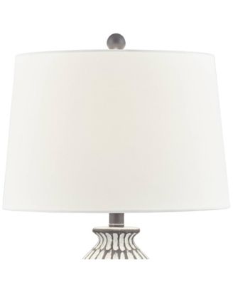 Carlton Modern Table Lamps 28 1/4" Tall Set of 2 Gray Wash Off White Fabric Drum Shade for Bedroom Living Room Bedside Nightstand Office