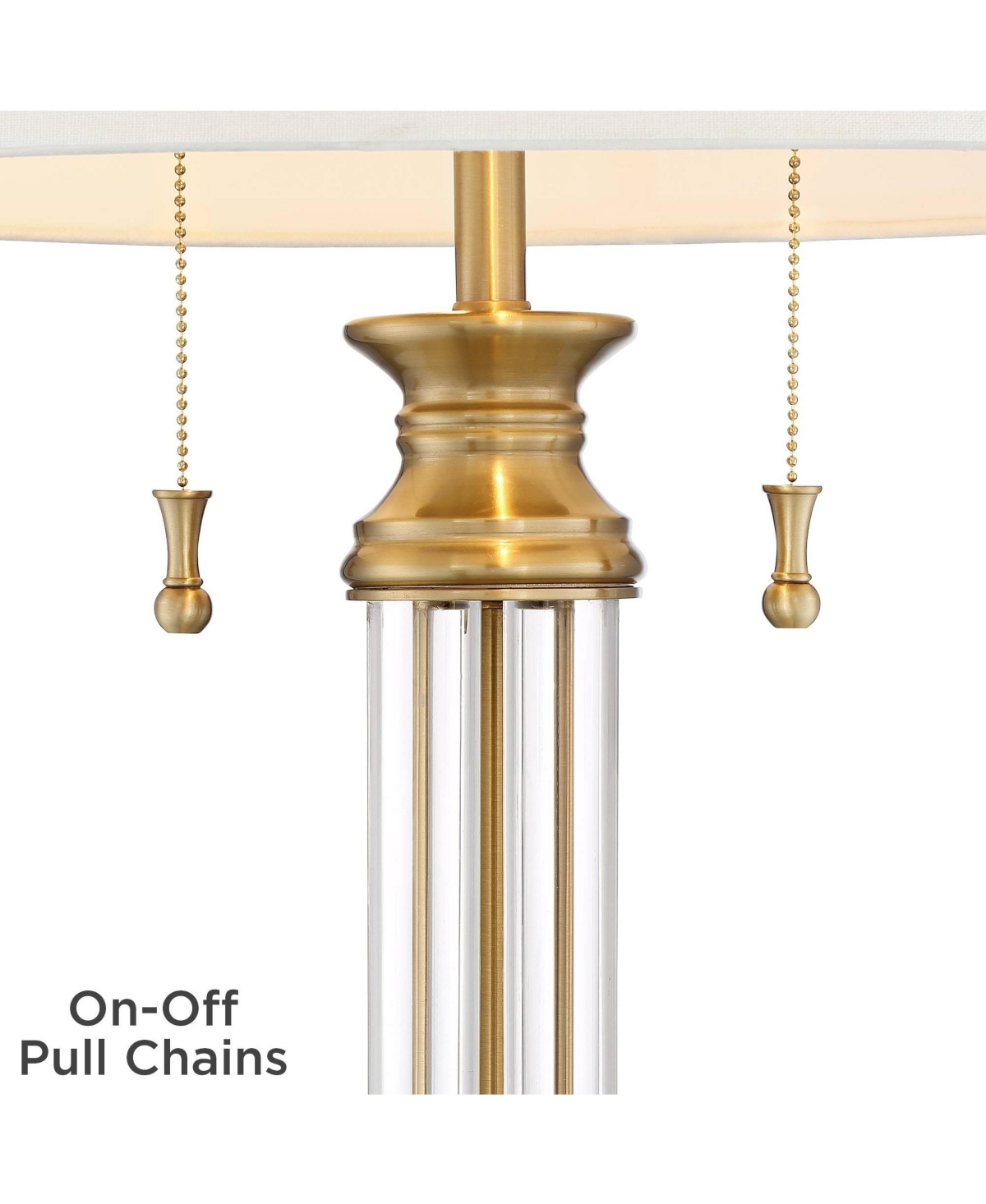Rolland Traditional Table Lamp Tall Antique Brass Crystal Column Off White Tapered Drum Shade Decor for Living Room Bedroom House Bedside Nightsta