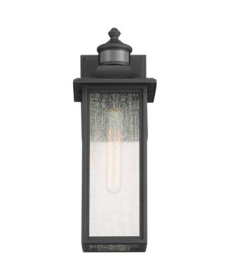 Mission Outdoor Wall Light Fixture Black Dusk to Dawn Motion Sensor 16 1/2" Seeded Glass for Exterior House Porch