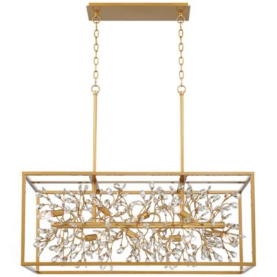 Possini Euro Carrine 38.5" Gold Linear Chandelier, 8-Light Modern Fixture with Clear Crystal Accents for Dining Room, Kitchen, Foyer & High Ceilings