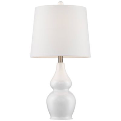 Jane Modern Table Lamps 25" High Set of 2 White Ceramic Fabric Drum Shade for Bedroom Living Room House Bedside Nightstand Office Family