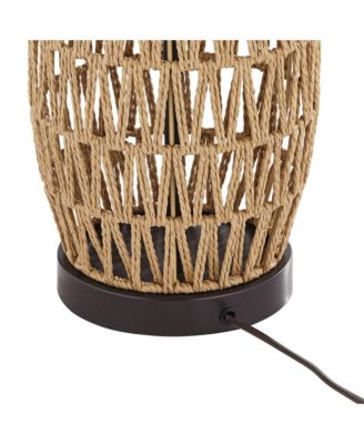 San Carlos Coastal Modern Table Lamps 29" Tall Set of 2 Natural Rattan Wicker Oatmeal Fabric Drum Shade for Bedroom Living Room Bedside