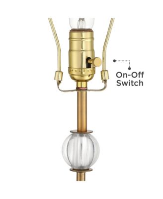 Art Deco Table Lamp 32.5" Tall Brass Crystal Ball Accents Black Hardback Drum Shade for Living Room Bedroom Bedside