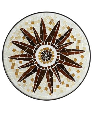 Rustic Black Round Outdoor Accent Side Tables 14" Wide Set of 2 Brown Mosaic Tabletop for Front Porch Patio Home House