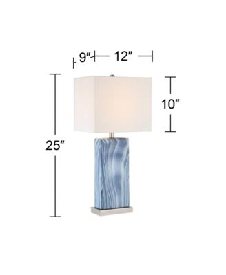 Connie Modern Table Lamps 25" High Set of 2 Blue Faux Marble with USB Charging Port White Rectangular Shade for Living Room Office Desk