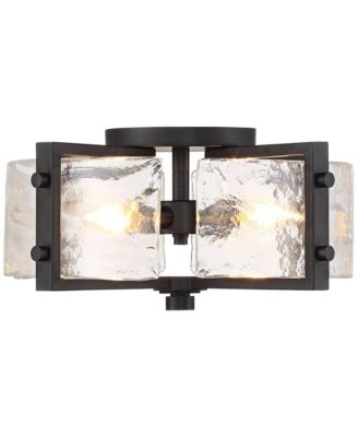 Adri Modern Ceiling Light Flush Mount Fixture 4-Light 16.50" Wide Black Metal Curved Textured Glass Panels for Bedroom Kitchen Living Room