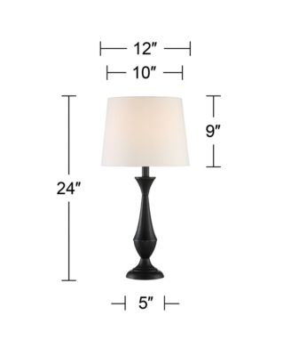 Joyce Modern Table Lamps 24" High Set of 2 Black Metal White Linen Tapered Drum Shade for Bedroom Living Room Bedside Nightstand Office
