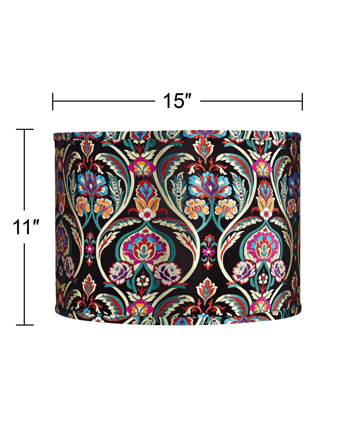 Multi-Color Embroidered Medium Drum Lamp Shade Top x Bottom x High (Spider) Replacement with Harp and Finial - Springcrest