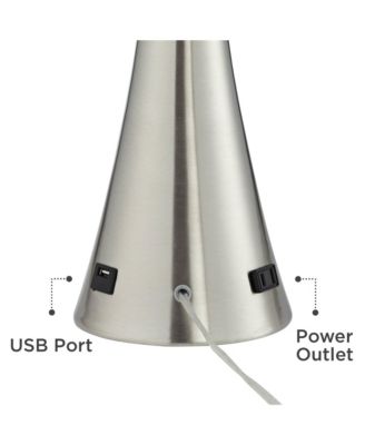 Karl Modern Table Lamps 27 1/2" Tall Set of 2 Brushed Nickel with USB and Outlet White Drum Shade for Bedroom Living Room House Bedside