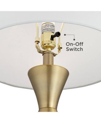 Elka Modern Mid Century Table Lamp 28" Tall Brass Geometric Metal White Drum Shade for Bedroom Living Room Bedside Nightstand Office Home