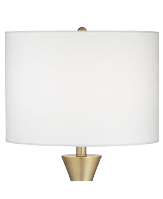 Elka Modern Mid Century Table Lamp 28" Tall Brass Geometric Metal White Drum Shade for Bedroom Living Room Bedside Nightstand Office Home