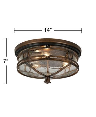 Beverly Drive Rustic Flush Mount Outdoor Ceiling Light Bronze 7" Clear Seedy Glass for Post Exterior Barn Deck House Porch Yard Patio
