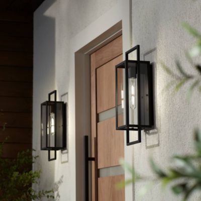 Jericho Modern Outdoor Wall Light Fixture Textured Black Metal 19" Clear Glass Panel for Post Exterior Barn Deck House Porch Yard