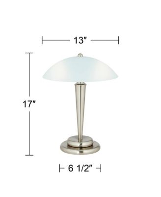 Deco Modern Accent Table Lamp 17" High Brushed Steel Touch On Off White Glass Dome Shade for Bedroom Bedside Nightstand Office Family