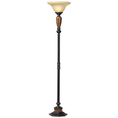 Sonnett Industrial Vintage like  Torchiere Floor Lamp Standing 72" Tall Bronze Brown Faux Marble Alabaster Glass Shade Decor for Living Room Reading House Bedroom Home Office - Kathy Ireland