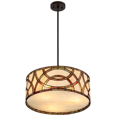 Circles Pendant Chandelier with 3-Light Farmhouse Rustic Art Glass Fixture