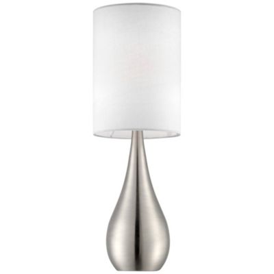 Modern Accent Table Lamp 21" High Brushed Nickel Metal Teardrop White Cylinder Shade for Bedroom Living Room House Bedside Nightstand