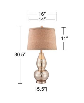 Modern Table Lamp 30.5" Tall Mercury Glass Silver Gourd Natural Linen Drum Shade for Living Room Family Bedroom Nightstand