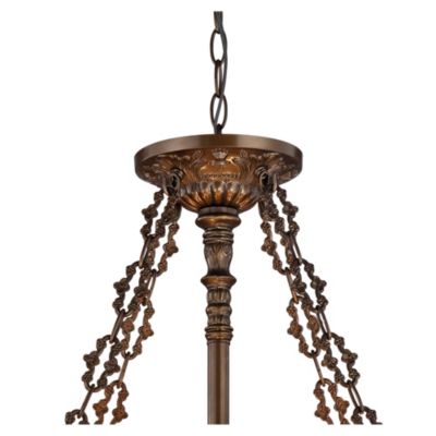 Bronze 5-Light 24" Wide Tiffany Style Stained Glass Bowl Ornamental Fixture Pendant Chandelier