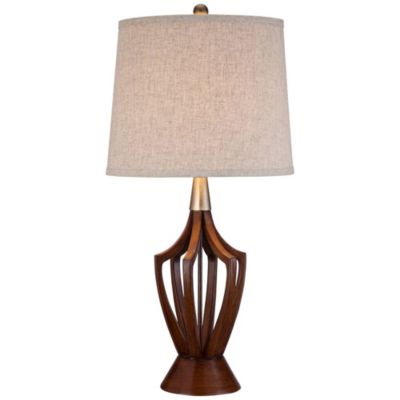 St. Claire Modern Mid Century Table Lamp 30 3/4" Tall Wood Open Vase Taupe Drum Shade for Bedroom Living Room Bedside Nightstand Office