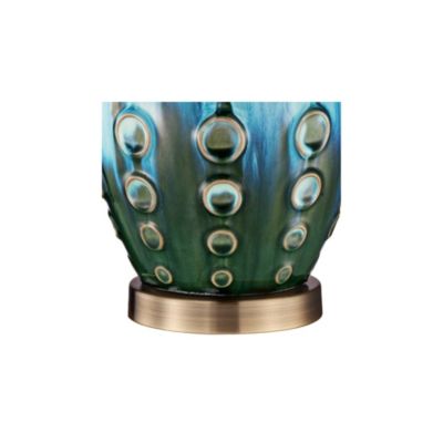 Mid Century Modern Vase-Shaped Table Lamp 26.5" High Textured Glaze Teal Green Hand-Made Ceramic Tan Linen Drum Shade for Living Room Bedroom House Bedside Home (Color May Vary) - 360 Lighting