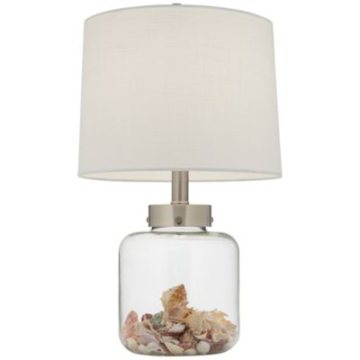 Canister Coastal Accent Table Lamp 20 1/2" High Clear Glass Fillable Sea Shells Off White Linen Drum Shade for Bedroom Living Room Kids