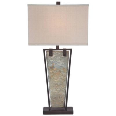Zion Rustic Table Lamp 30" Tall Tapered Natural Slate Bronze Metal Rectangular Shade for Bedroom Living Room Bedside Nightstand