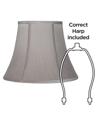 Pewter Gray Medium Bell Lamp Shade 8" Top x 14" Bottom x 11" Slant x 10.5" High (Spider) Replacement with Harp and Finial