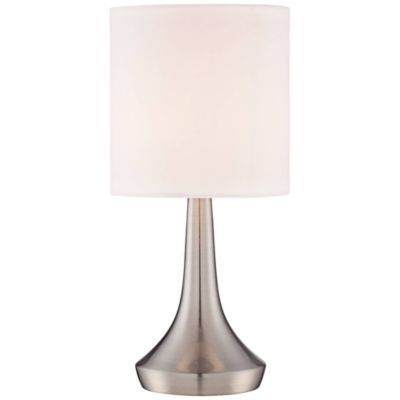 Zofia Modern Accent Table Lamps 13" High Set of 2 Brushed Nickel Silver Tapered Metal Touch On Off White Fabric Drum Shade for Bedroom