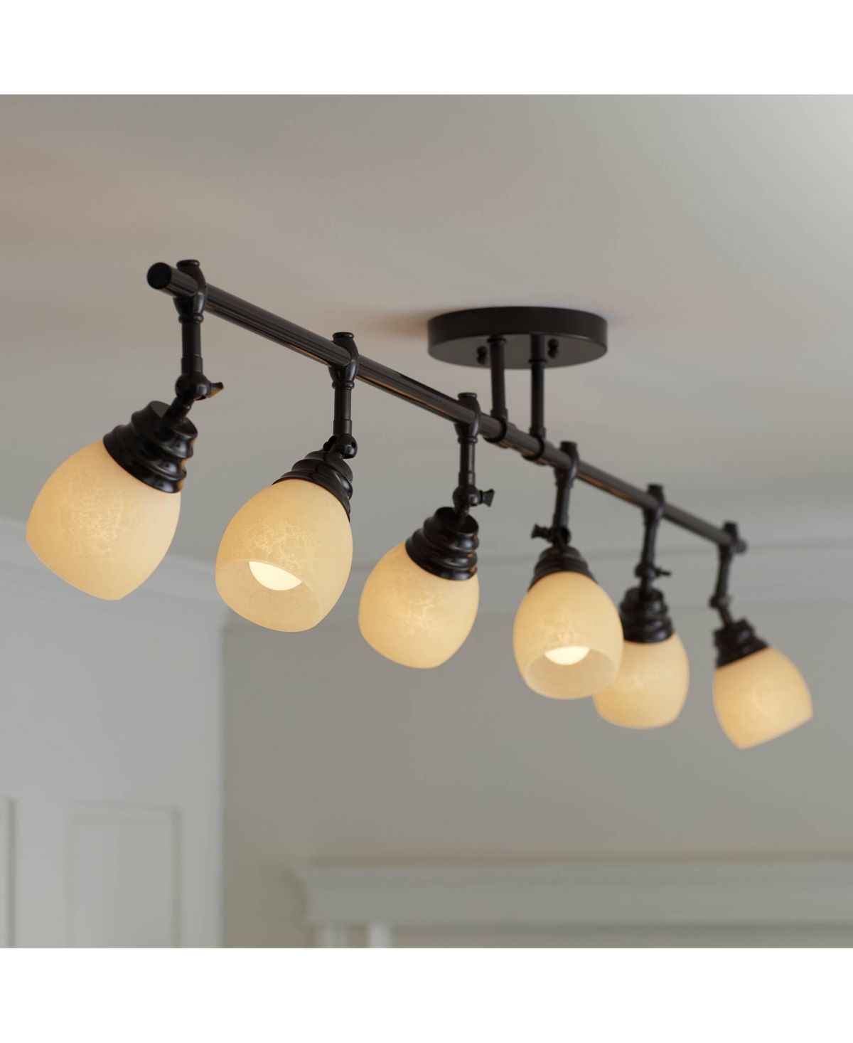 Pro Track Elm Park 6-Head Ceiling Track Light Fixture Kit Spot-Light Directional Adjustable MonorailBronze Finish Amber Glass Western Kitchen B