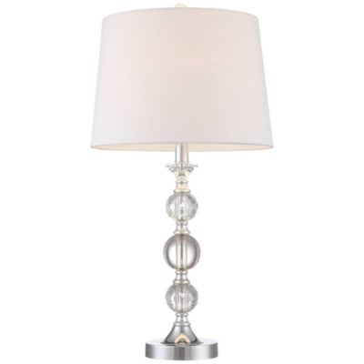 Solange 25" High Modern Glam Table Lamps Set of 2 Silver Finish Stacked Crystal White Shade Living Room Bedroom