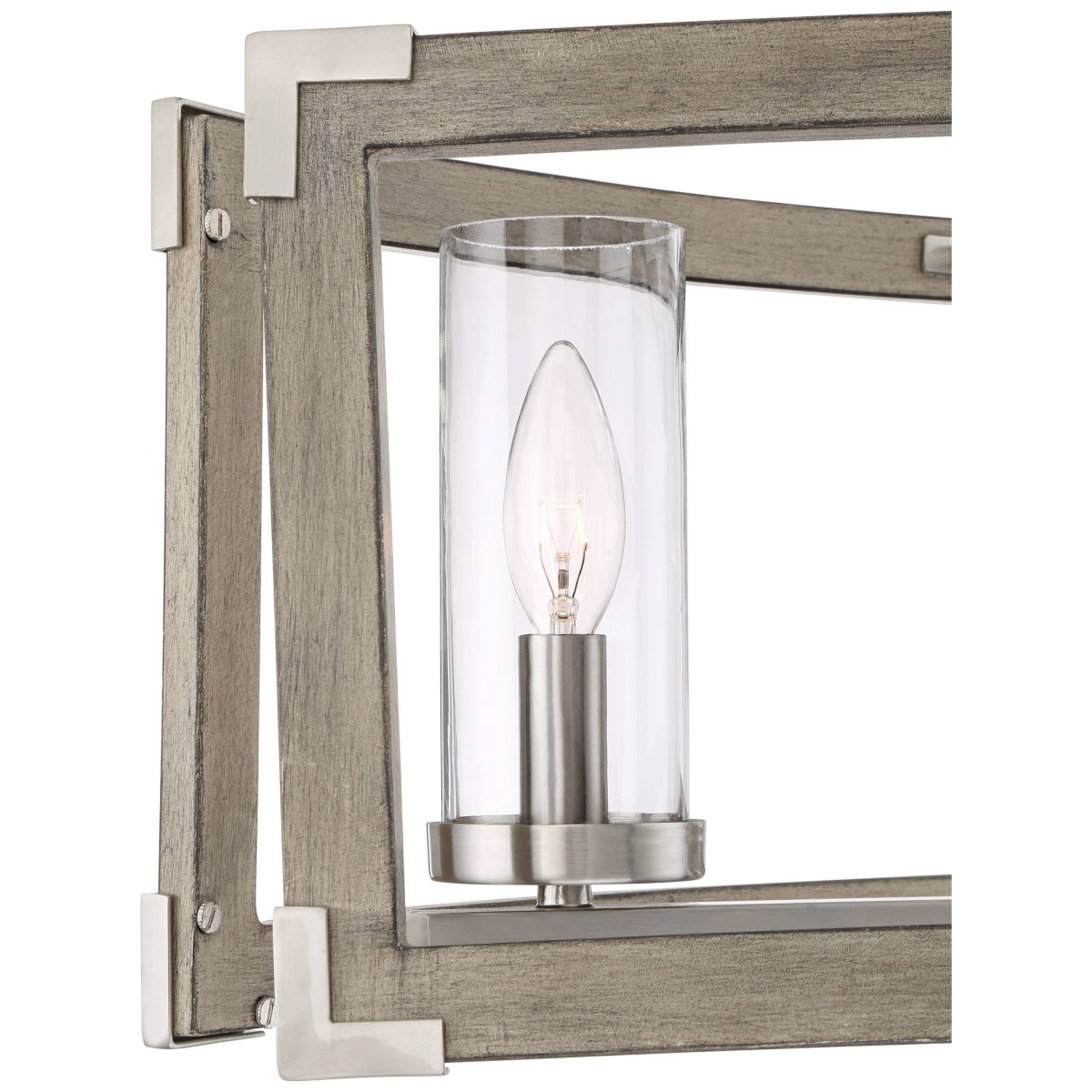 Possini Euro Design Kerr Wood Brushed Nickel Island Pendant Chandelier Wide Modern Clear Glass Shade 5-Light Fixture for Dining Room Living Hou