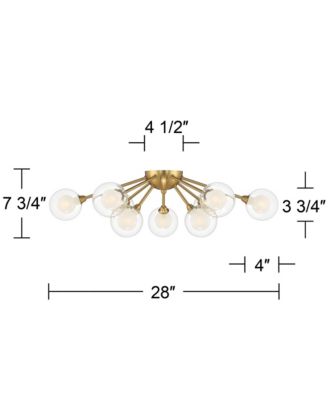 Warm Brass 9-Light LED Clear Globe Glass 28" Wide Modern Fixture Ceiling Light Flush Mount