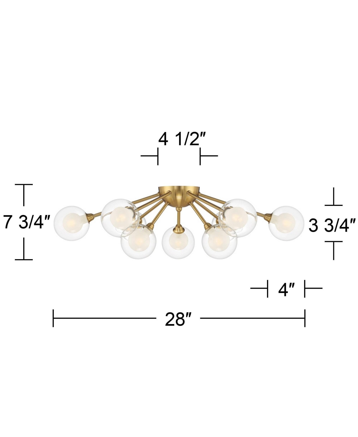 Possini Euro Design Spheres Modern Sputnik Ceiling Light Flush-Mount Fixture Wide Warm Brass9-Light Led Clear Outer Frosted Inner Glass for