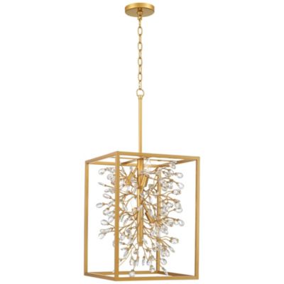 Light Brass Gold Pendant Chandelier 15 1/4" Wide Modern Clear Crystal 4-Light Fixture for Dining Room House