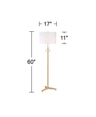 Encino Modern Tripod Floor Lamp Standing 60" Tall Brass Gold Metal Off White Fabric Drum Shade for Living Room Bedroom Office Home