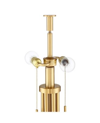 Granview Modern Table Lamp 32 1/2" Tall Brass Column Taupe Organza Outer Off White Linen Inner Drum Shade for Bedroom Living Room