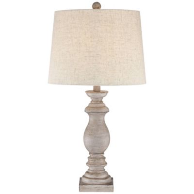 Regency Traditional Table Lamps 26 1/2" High Set of 2 Beige Washed Fabric Tapered Drum Shade for Bedroom Living Room Bedside Nightstand