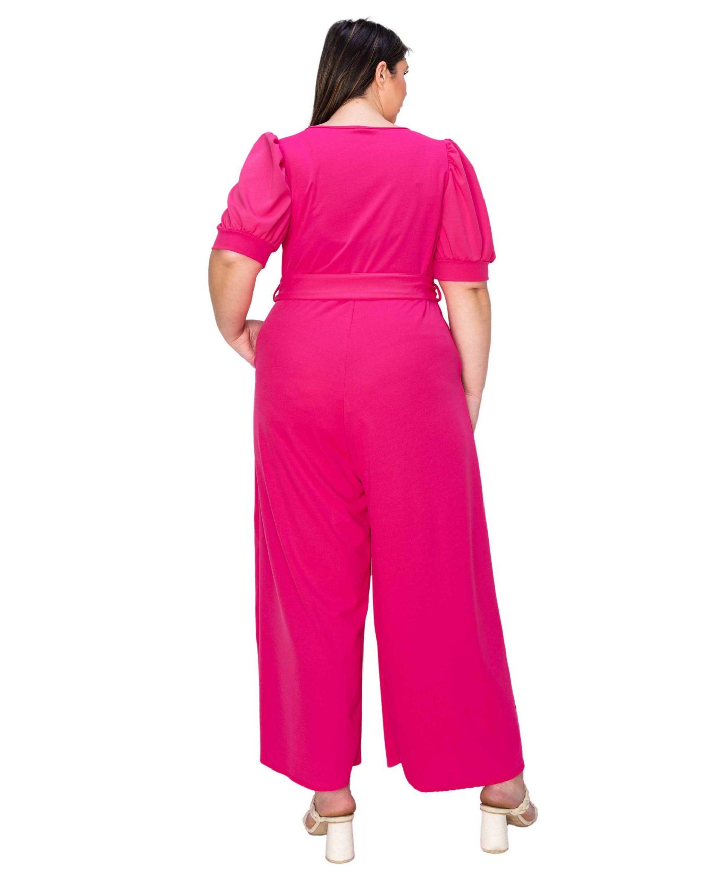 Женский комбинезон L I V D Plus Size Iris Surplice Belted Pocket Jumpsuit, цвет: Неоновый розовый — фото 2