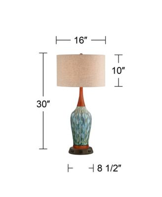 Mid Century Modern Table Lamp with USB and AC Power Outlet Workstation Charging Base 30" Tall Blue Ceramic Bedroom (Color May Vary)