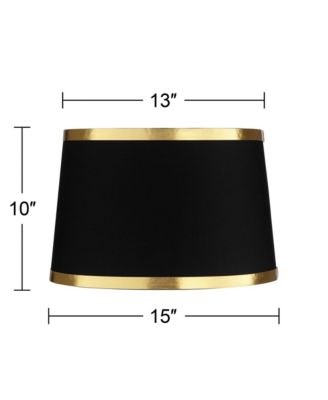 Collection Set of 2 Hardback Drum Lamp Shades Black Medium 13" Top x 15" Bottom x 10" Slant Spider Replacement Harp and Finial Fitting