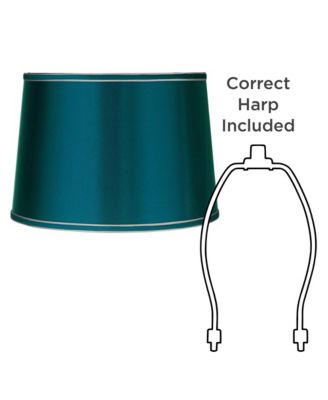 Sydnee Satin Teal Blue Medium Drum Lamp Shade 14" Top x 16" Bottom x 11" High (Spider) Replacement with Harp and Finial
