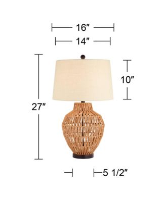 San Marcos Modern Coastal Table Lamp 27" Tall Natural Wicker Oatmeal Drum Shade for Bedroom Living Room Bedside Nightstand Office Kids
