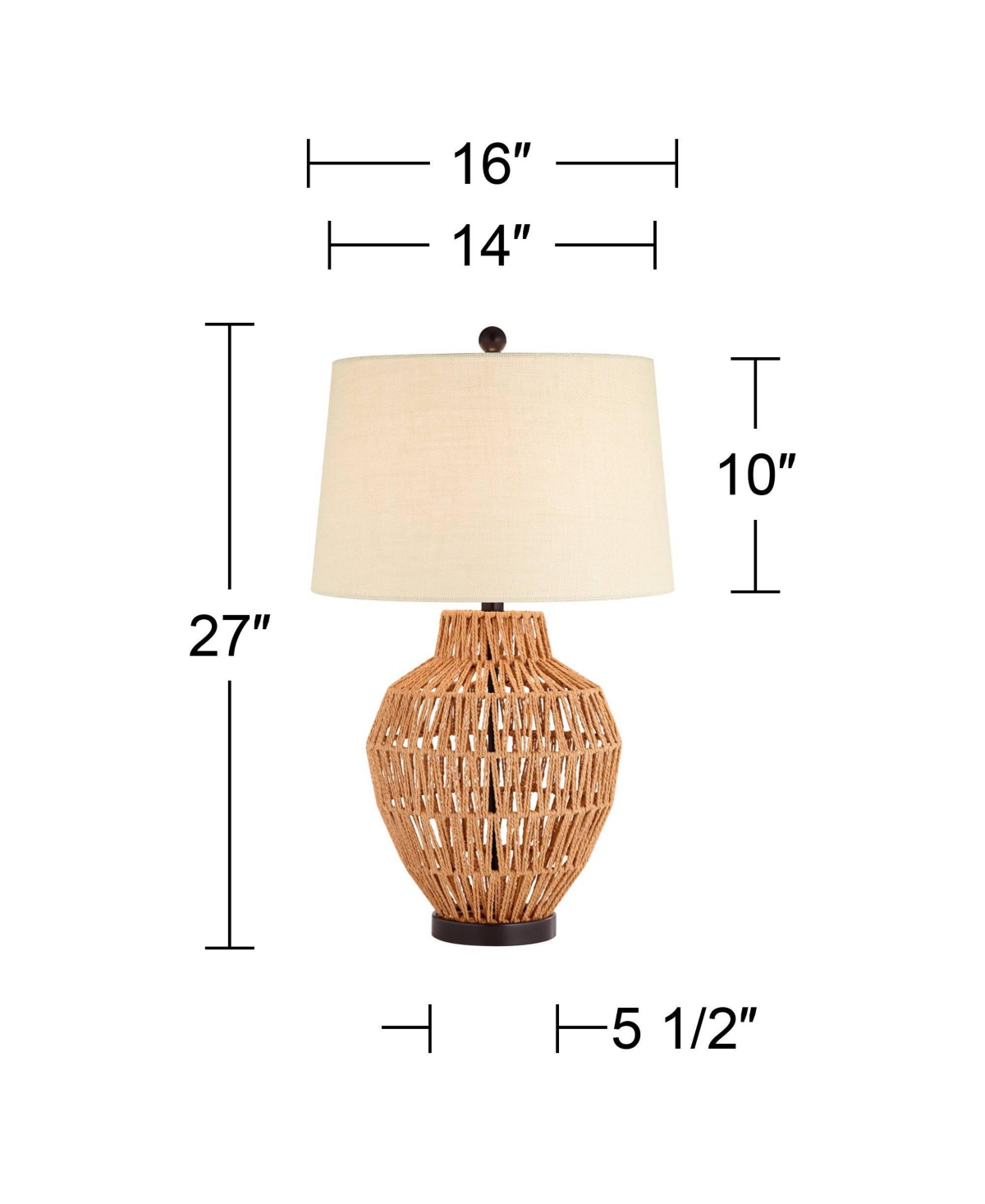 360 Lighting San Marcos Modern Coastal Cottage Table Lamp Tall Natural Wicker Black Metal Oatmeal Fabric Drum Shade Decor for Living Room Bedroom
