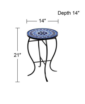 Modern Black Round Outdoor Accent Side Tables 14" Wide Set of 2 Light Blue Mosaic Tabletop Front Porch Patio Home House