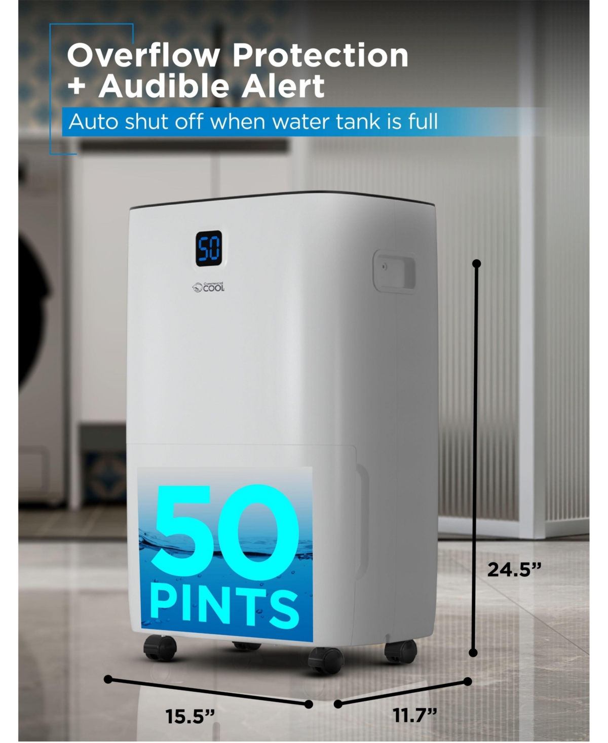 Dehumidifier, 50 Pint Dehumidifier,Portable Dehumidifier with Continuous Drainage 4500 Sq. Ft.